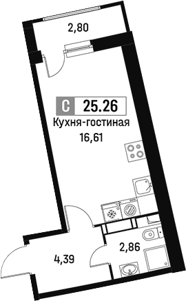 Планировка — Авиатор, Студия, 24 м²