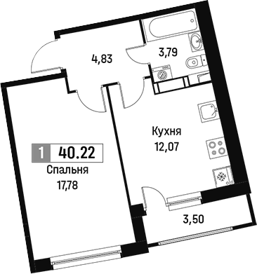 Планировка — Авиатор, 1-комн., 38 м²