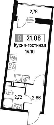 Планировка — Авиатор, Студия, 20 м²