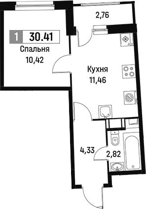 Планировка — Авиатор, 1-комн., 29 м²