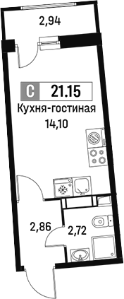 Планировка — Авиатор, Студия, 20 м²