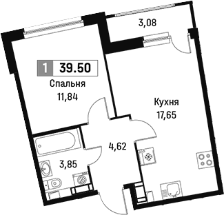 Планировка — Авиатор, 2-комн., 38 м²