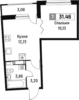 Планировка — Авиатор, 1-комн., 30 м²