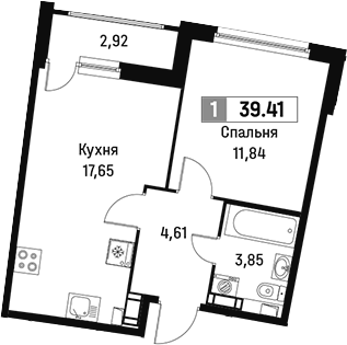 Планировка — Авиатор, 2-комн., 38 м²