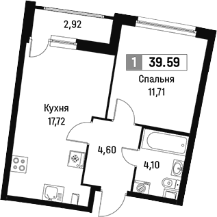 Планировка — Авиатор, 2-комн., 38 м²