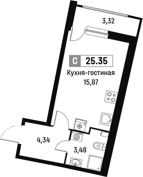 Планировка — Авиатор, Студия, 24 м²