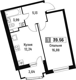 Планировка — Авиатор, 1-комн., 38 м²