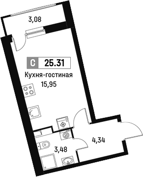 Планировка — Авиатор, Студия, 24 м²