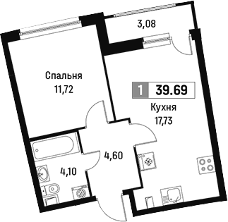 Планировка — Авиатор, 2-комн., 38 м²