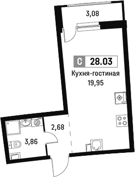Планировка — Авиатор, Студия, 26 м²