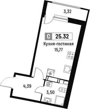 Планировка — Авиатор, Студия, 24 м²