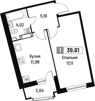 Планировка — Авиатор, 1-комн., 38 м²