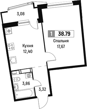 Планировка — Авиатор, 1-комн., 37 м²