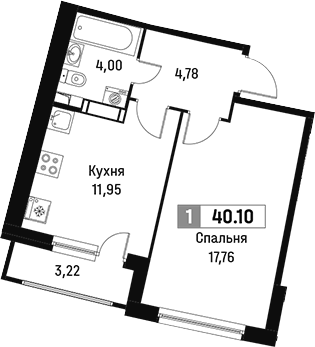 Планировка — Авиатор, 1-комн., 38 м²