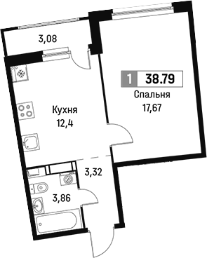 Планировка — Авиатор, 1-комн., 37 м²