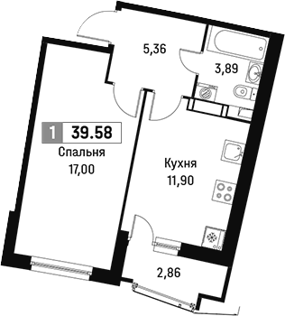 Планировка — Авиатор, 1-комн., 38 м²