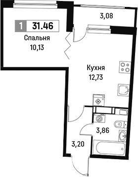 Планировка — Авиатор, 1-комн., 30 м²