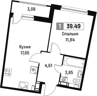 Планировка — Авиатор, 2-комн., 38 м²