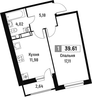 Планировка — Авиатор, 1-комн., 38 м²
