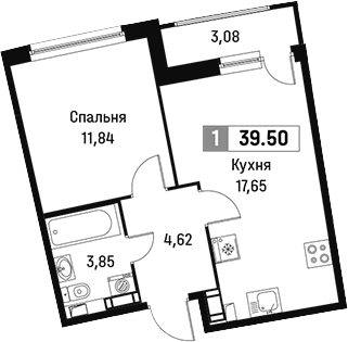 Планировка — Авиатор, 2-комн., 38 м²