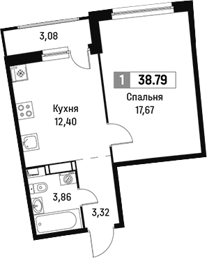 Планировка — Авиатор, 1-комн., 37 м²
