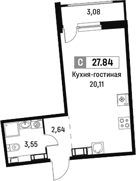 Планировка — Авиатор, Студия, 26 м²