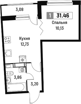 Планировка — Авиатор, 1-комн., 30 м²