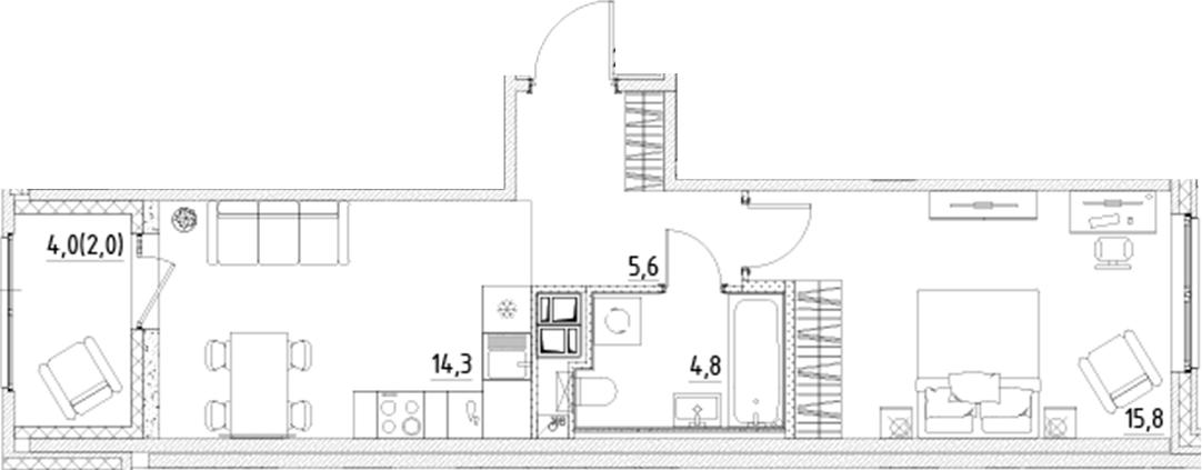 Планировка — Янила Форест, 1-комн., 41 м²
