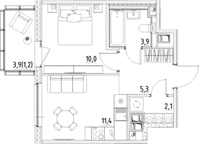 Планировка — Янила Форест, 1-комн., 33 м²