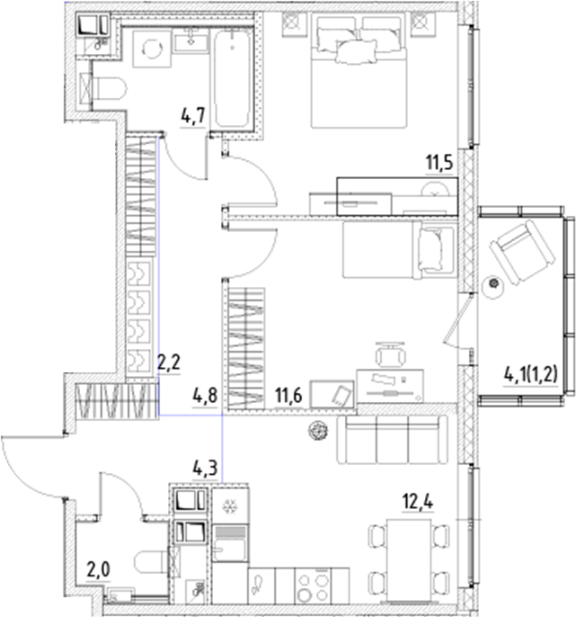 Планировка — Янила Форест, 2-комн., 54 м²
