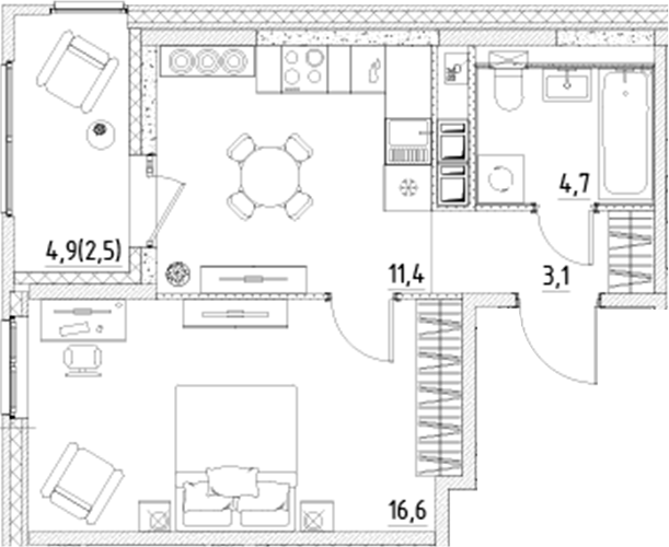 Планировка — Янила Форест, 1-комн., 36 м²
