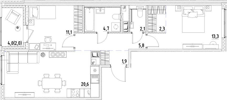 Планировка — Янила Форест, 3-комн., 62 м²