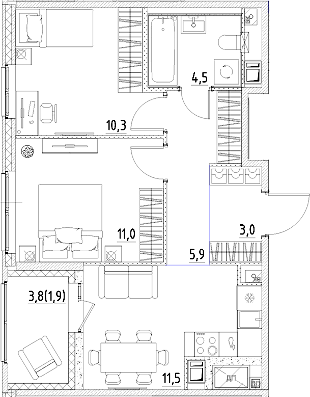 Планировка — Янила Форест, 2-комн., 46 м²