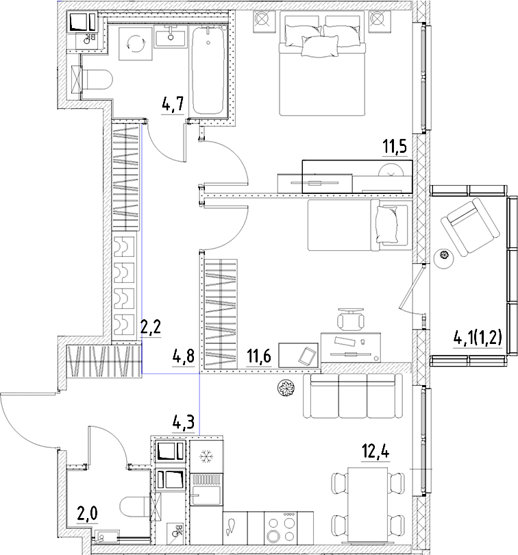 Планировка — Янила Форест, 2-комн., 54 м²