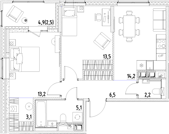 Планировка — Янила Форест, 2-комн., 58 м²