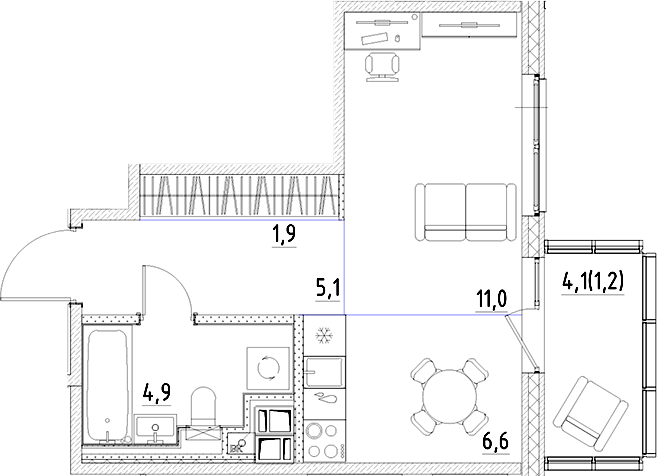Планировка — Янила Форест, Студия, 30 м²