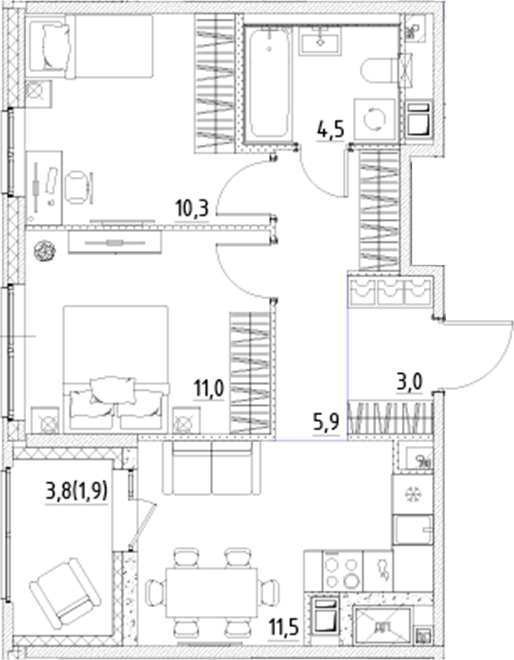 Планировка — Янила Форест, 2-комн., 46 м²