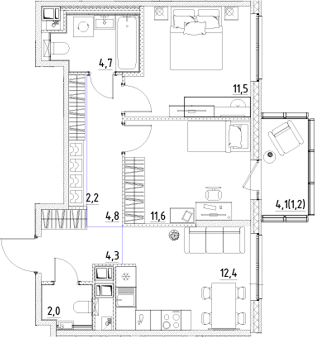 Планировка — Янила Форест, 2-комн., 54 м²