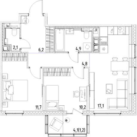Планировка — Янила Форест, 3-комн., 57 м²