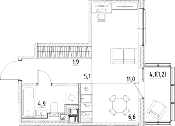 Планировка — Янила Форест, Студия, 30 м²