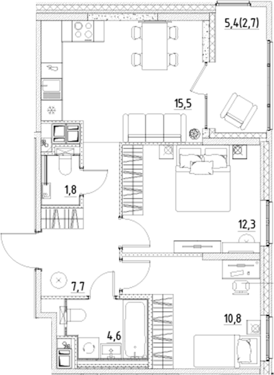 Планировка — Янила Форест, 3-комн., 53 м²