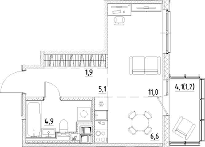 Планировка — Янила Форест, Студия, 30 м²