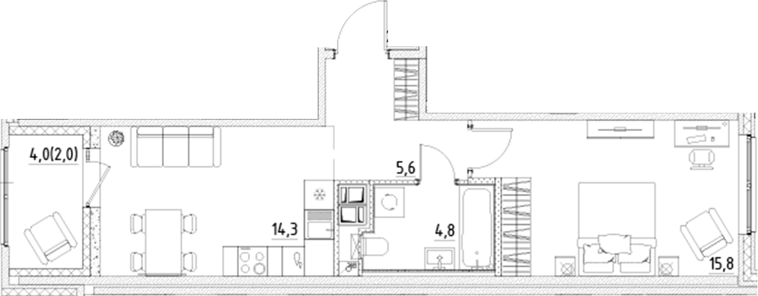 Планировка — Янила Форест, 1-комн., 41 м²