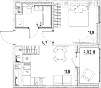 Планировка — Янила Форест, 1-комн., 32 м²