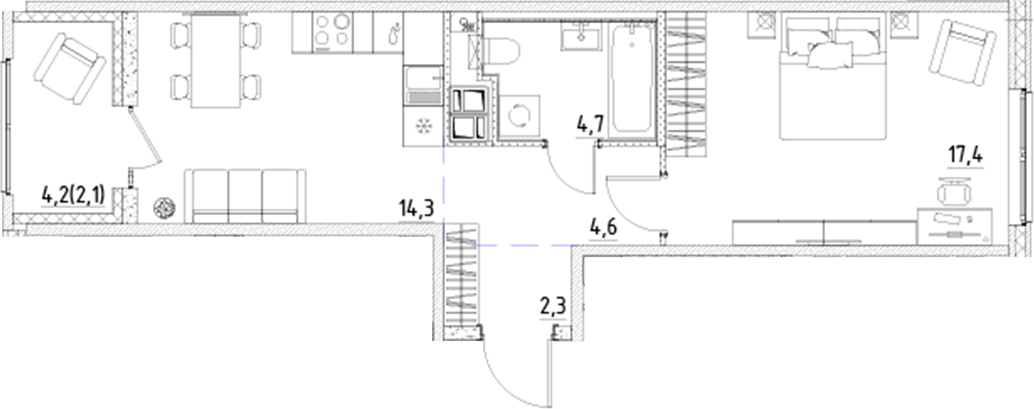 Планировка — Янила Форест, 1-комн., 43 м²