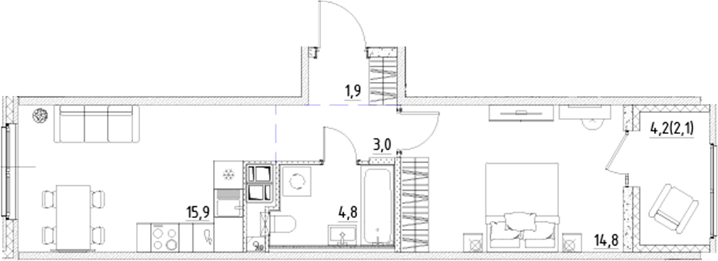 Планировка — Янила Форест, 2-комн., 40 м²