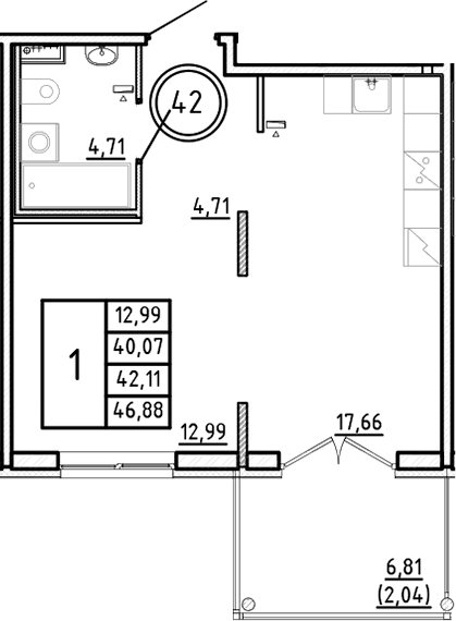 Планировка — Образцовый квартал, 2-комн., 40 м²