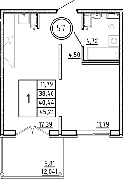 Планировка — Образцовый квартал, 2-комн., 38 м²