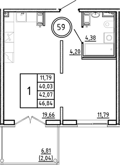 Планировка — Образцовый квартал, 2-комн., 40 м²