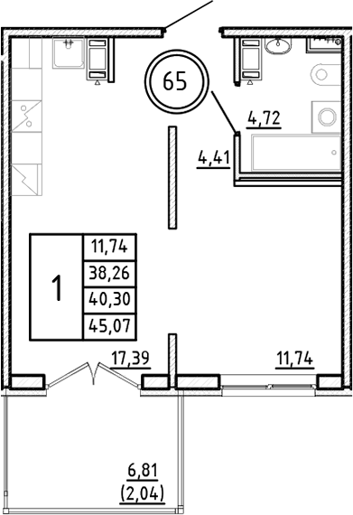 Планировка — Образцовый квартал, 2-комн., 38 м²